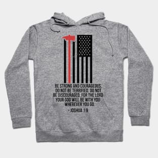 Thin Red Line Firefighter Firemen Bible Verse On Back Hoodie